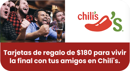 6 ganadores de una tarjeta de regalo de $180 para vivir la final con tus amigos en Chili's